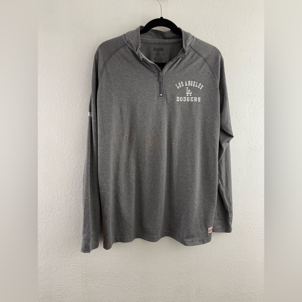 Stitches 1/4 Zip Long Sleeve Shirt Large Gray Los Angeles Dodgers size M